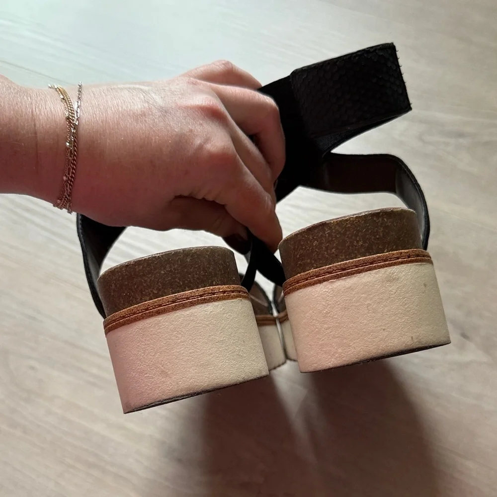 Franco Sarto Black Elastic Strap Platform Sandal Size 6 - Picture 4 of 6